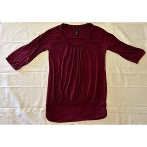 Women's Love Always Burgundy 3/4 Sleeve Shirt Sz Medium